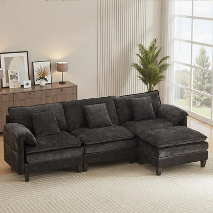 Luxury 108” Modular Sectional Sofa – Comfy Cloud Couch with Movable Ottoman, Charging Station,Side Pockets & Throw Pillows