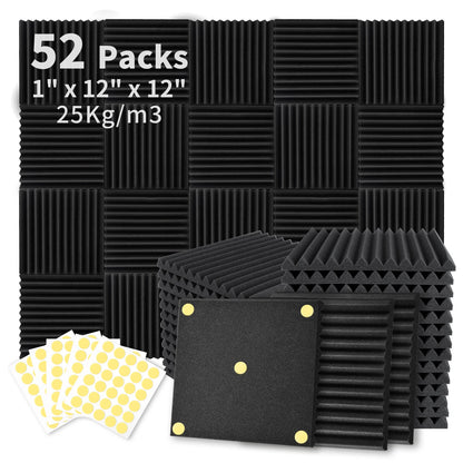 52 Pack Acoustic Foam Panels 1" x 12" x 12" Sound Proof Noise Cancelling Wedge Panels