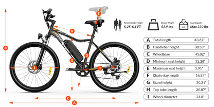 Electric Bike, 500W Motor, 468Wh Removable Battery, 37KM/H Max Speed,  Front Suspension