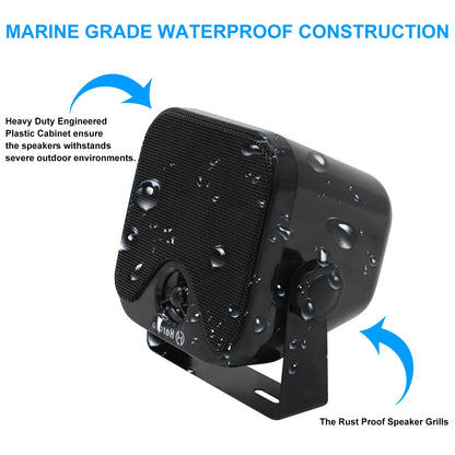 4'' 100W Heavy Duty Waterproof Boat Marine Bluetooth Speakers Surface Mounted