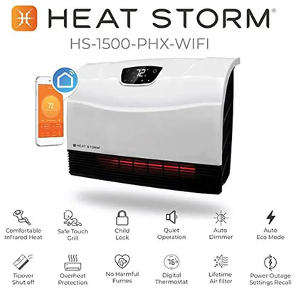 Infrared Heater Wifi Control Wall Mount Touch Screen Digital Thermostat Indoor 1500W 5200 BTU Safe Grill