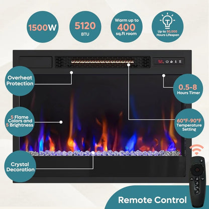 Fireplace TV Stand for 75 inch TV with 23 inch Electric Fireplace, 70 inch Entertainment Center for Living Room with LED Light