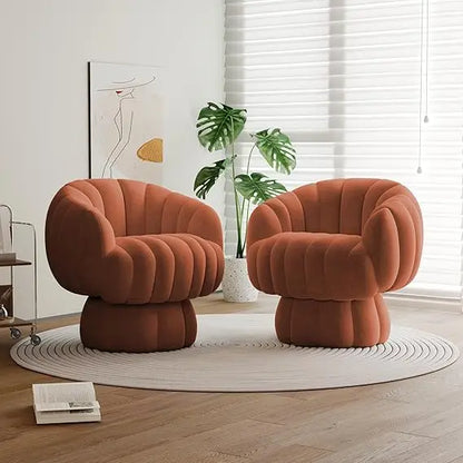 Mid Century Modern 360 Degree Swivel Accent Sofa Chair Set of 2,Velvet Fabric Wide Upholstered Pumpkin Reading Chair, Armchair f