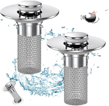 Bathroom Sink Drain Strainer - Pop-Up Filter with Removable Stainless Steel Hair Catcher