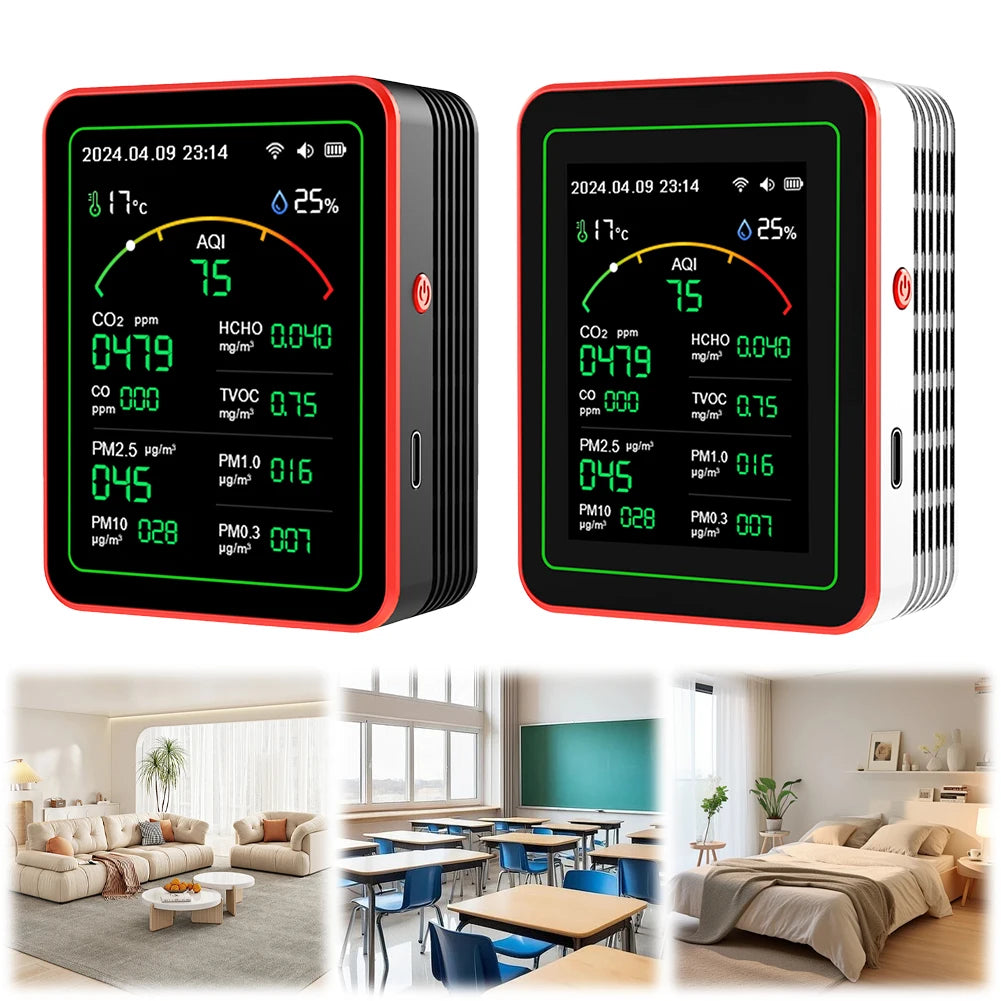 WiFi 15 in 1 Indoor Air Quality Monitor TFT Display Portable AQI PM0.3 PM1.0 PM2.5 PM10 Tester Household CO CO2 TVOC HCHO Tester