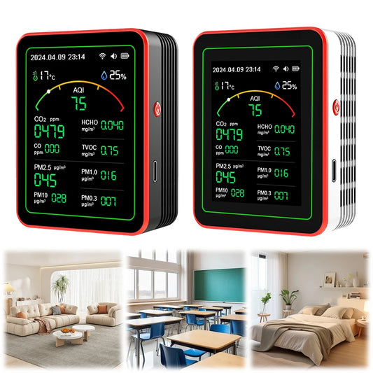 WiFi 15 in 1 Indoor Air Quality Monitor TFT Display Portable AQI PM0.3 PM1.0 PM2.5 PM10 Tester Household CO CO2 TVOC HCHO Tester
