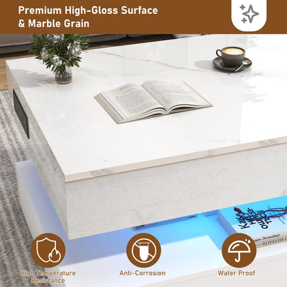 High Glossy LED Coffee TableOpen Display Shelf & Large Storage Space