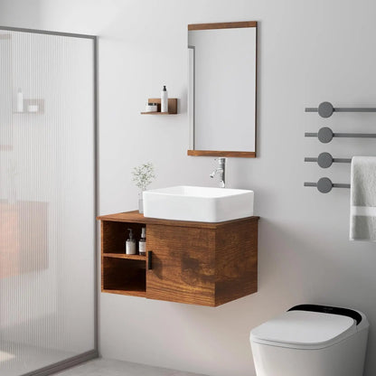 28" Bathroom Vanity Sink Combo Wall Mounted Floating Cabinet W/Open Shelves W/Mirror,  Faucet
