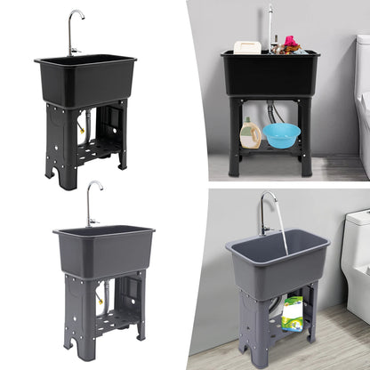 Large Utility Sink Laundry Tub (22.05x12.6x10.24"), Black Color, Quick Drainage, Full Set with Faucet, Hose, and Drain Pipe Incl