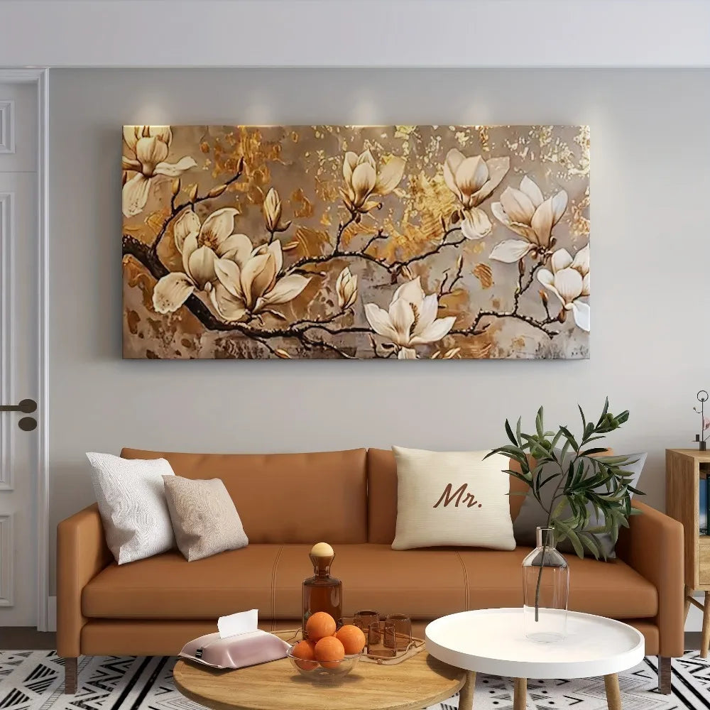 Golden Lily canvas art, 1.5 inch thick wood frame, canvas printed large mural for modern homes and offices