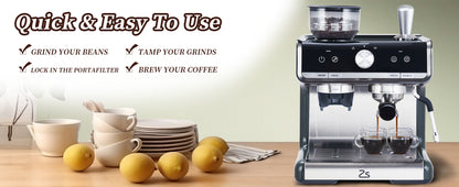Espresso Machine with Grinder, Professional Espresso Maker with Milk Frother Steam Wand, 20 Bar Barista Cappuccino Machine,1450W