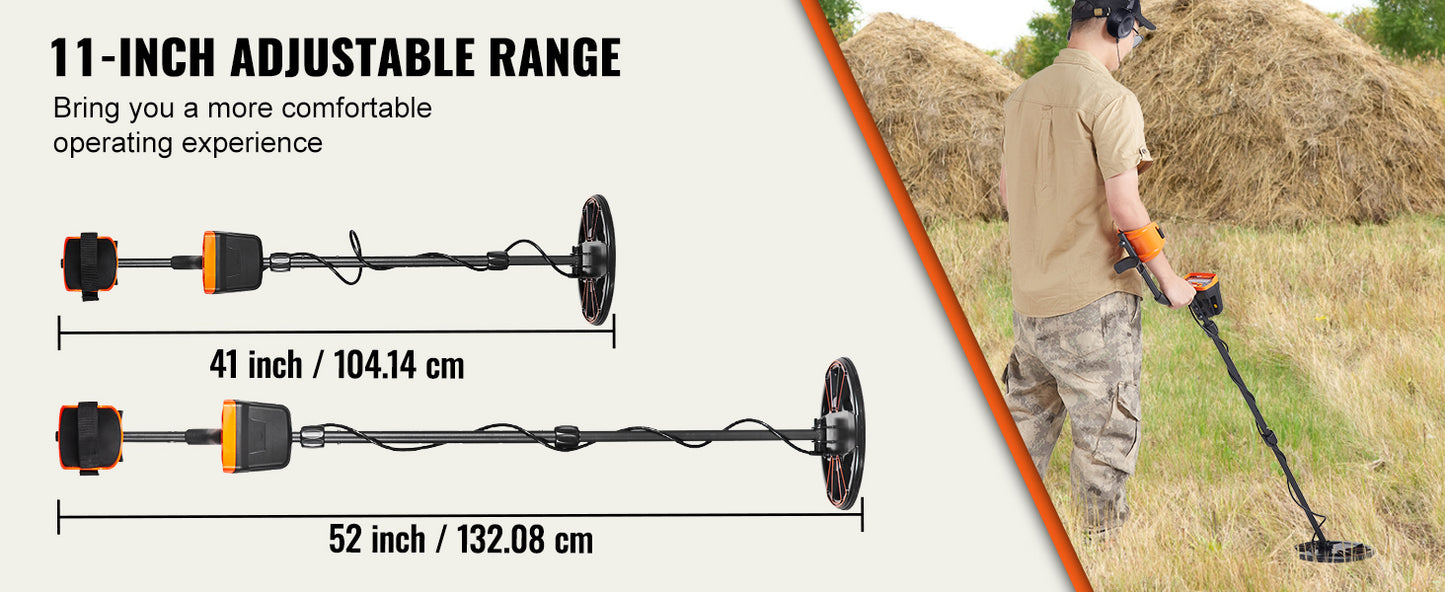 Metal Detector 10Inch Waterproof Search Coil with LCD Display 7 Modes Adjustable 41''-52''