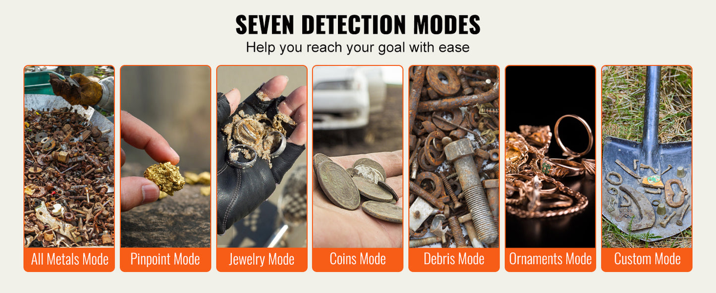 Metal Detector 10Inch Waterproof Search Coil with LCD Display 7 Modes Adjustable 41''-52''