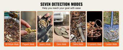 Metal Detector 10Inch Waterproof Search Coil with LCD Display 7 Modes Adjustable 41''-52''