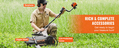 Metal Detector 10Inch Waterproof Search Coil with LCD Display 7 Modes Adjustable 41''-52''
