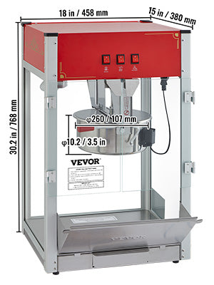 Electric Popcorn Maker Commercial Popper Machine  Automatic  8/12Oz Corn Cookware with Scoop