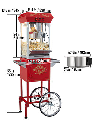 Electric Popcorn Maker Commercial Popper Machine  Automatic  8/12Oz Corn Cookware with Scoop