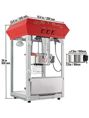 Electric Popcorn Maker Commercial Popper Machine  Automatic  8/12Oz Corn Cookware with Scoop