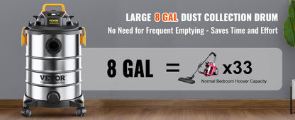 SucceBuy Stainless Steel Wet Dry Shop Vacuum Wet  Dry Vac Powerful Suction  Small Shop Vac Perfect for Carpet Debris  Pet  Hair