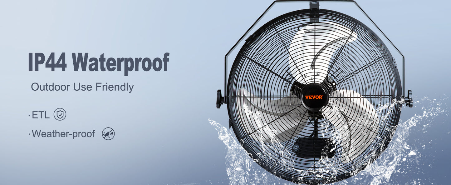 Wall Mount Fan High Velocity Waterproof for Warehouse Greenhouse Patio